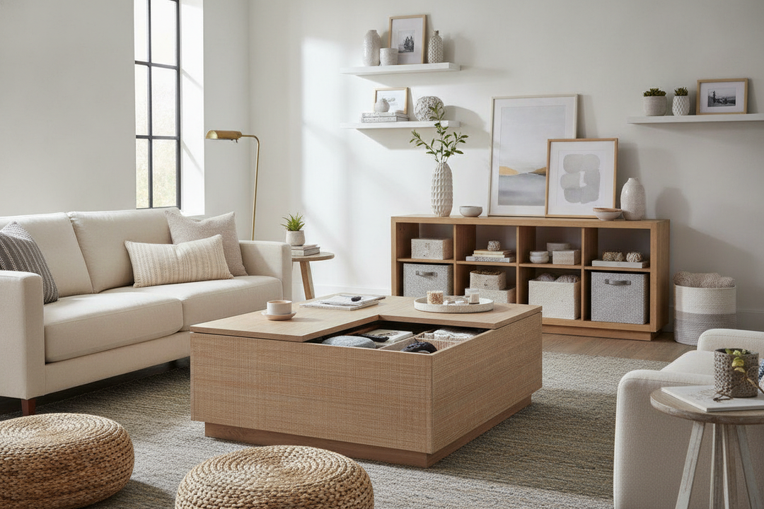 I Finally Hid My Living Room Clutter Inside a Target Storage Table