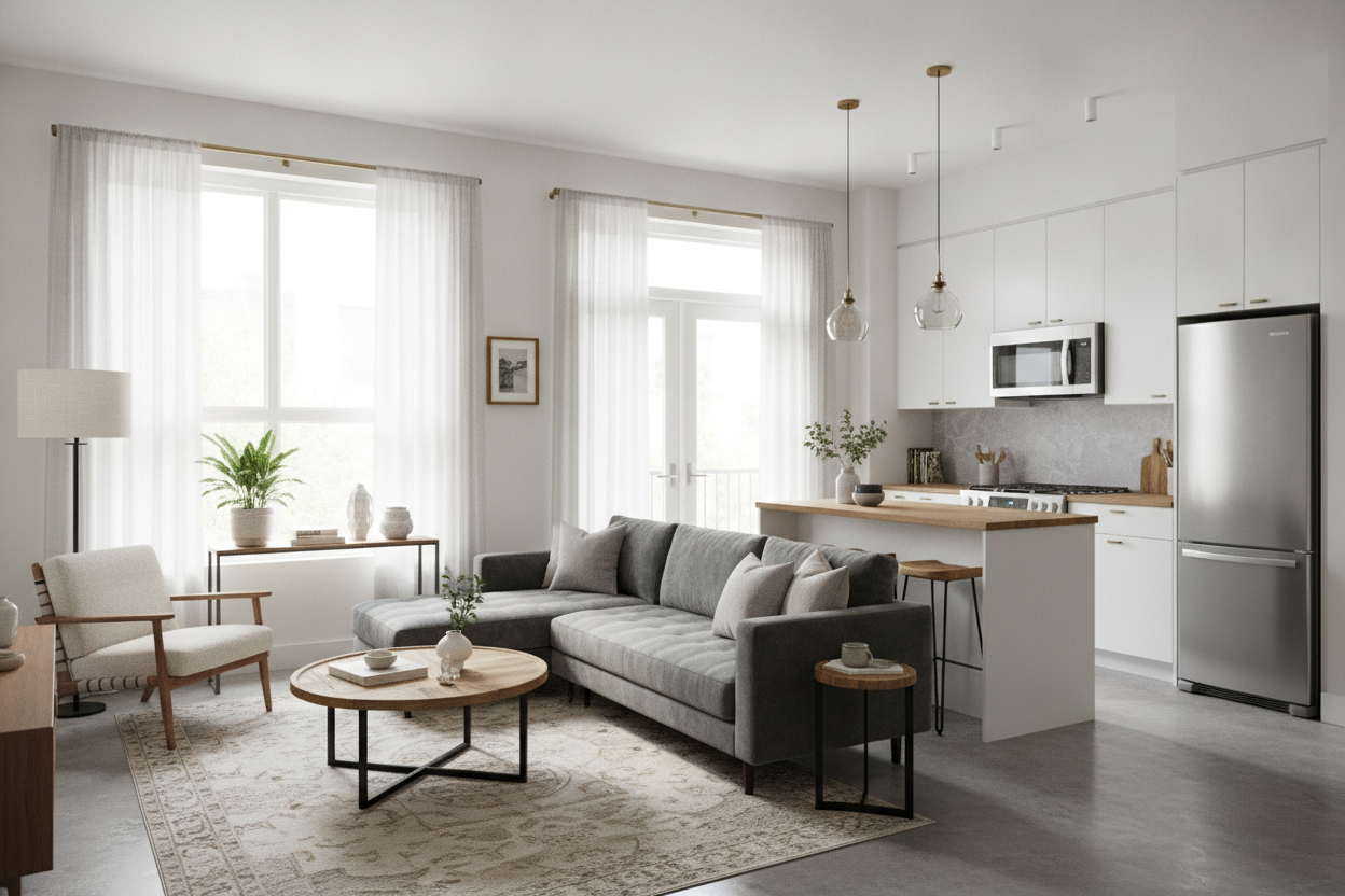I Finally Figured Out How to Arrange a Small Living Room With Kitchen