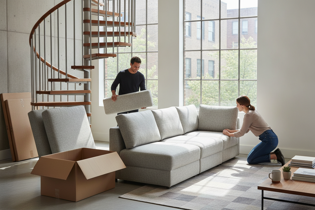 How I Got a Small Couch for Loft Spaces Up a Spiral Staircase