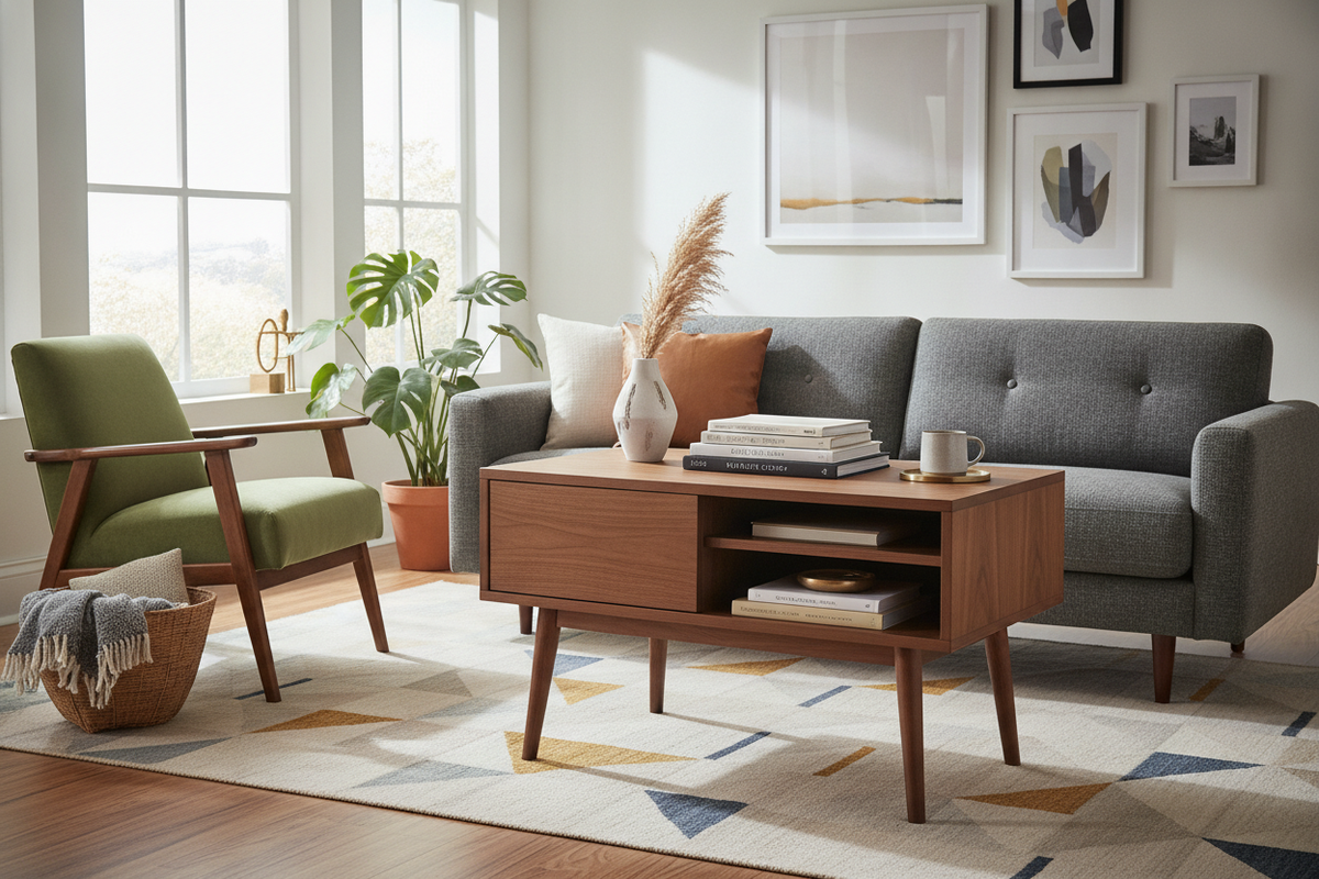 I Finally Found a Mid Century Modern End Table That Hides Clutter