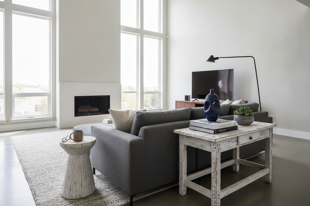 I Put a Distressed End Table in My Modern Living Room (Here's Why)