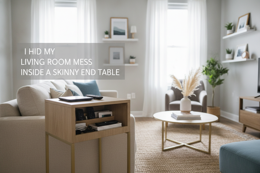 I Hid My Living Room Mess Inside a Skinny End Table