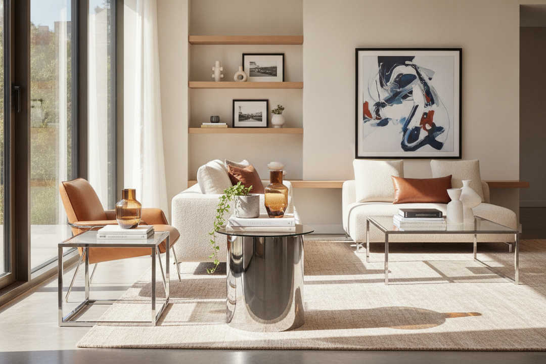 Why I Put a Cold Chrome Side Table in My Cozy Living Room