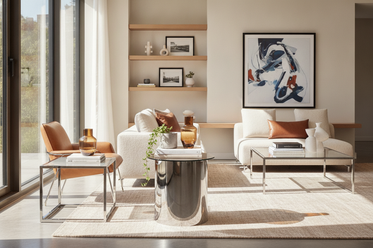 Why I Put a Cold Chrome Side Table in My Cozy Living Room