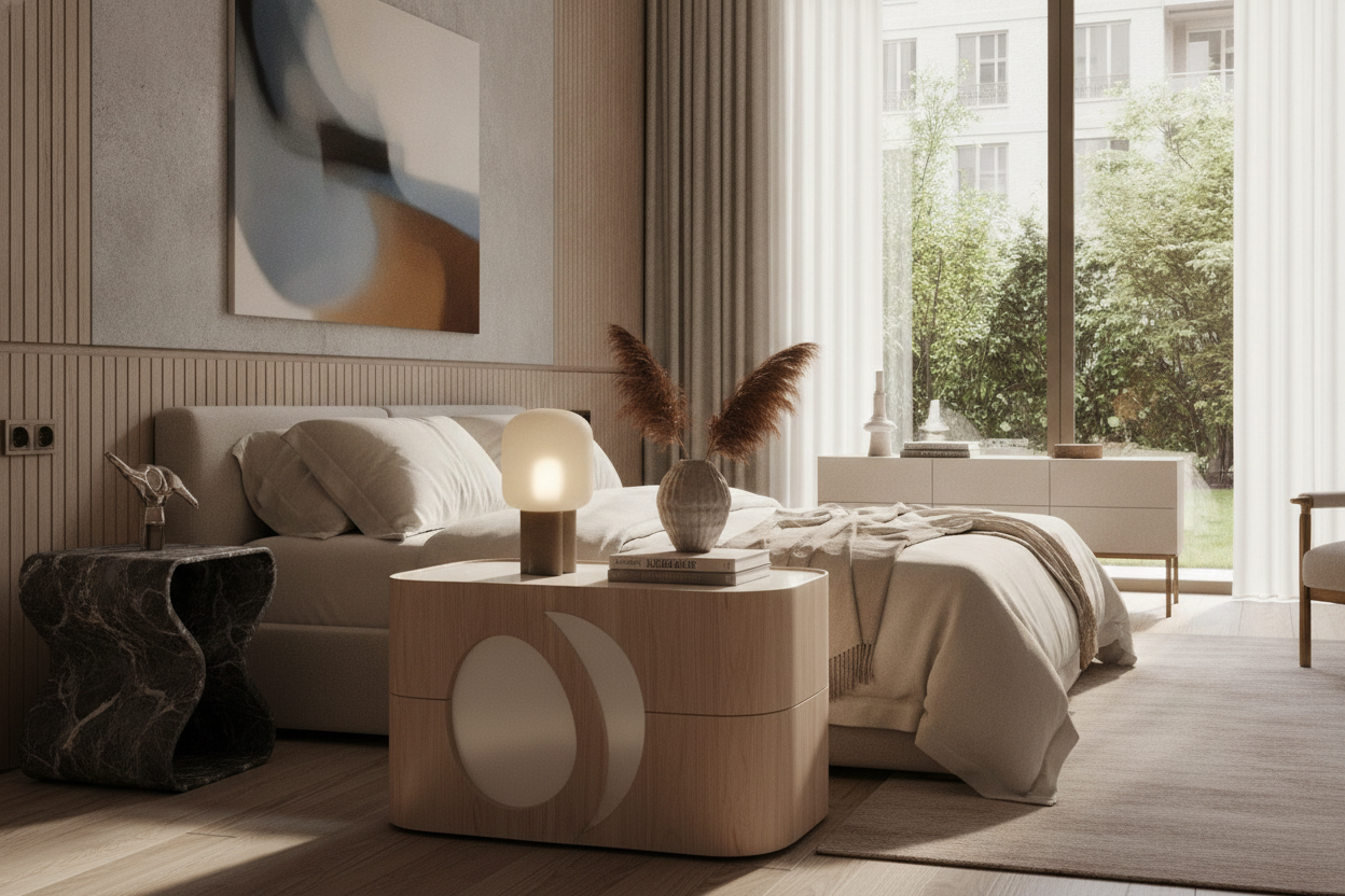 I Swapped My Boxy Nightstands for an Abstract Side Table