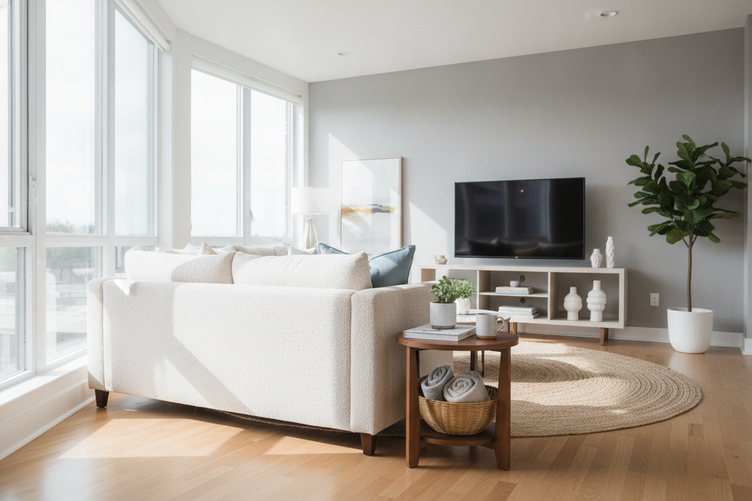 Stop Fighting Couch Clutter: Get a Round Side Table With Basket
