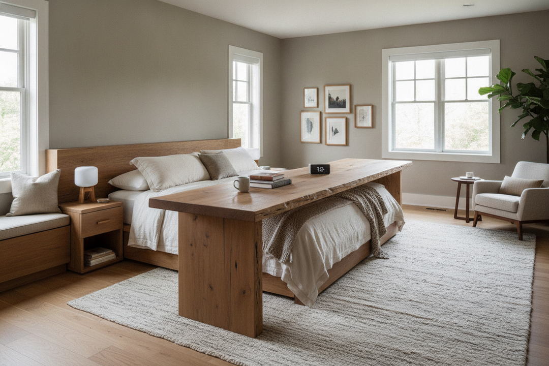 How a Heavy Wooden Table for Bed Cured My Cold, Chaotic Bedroom