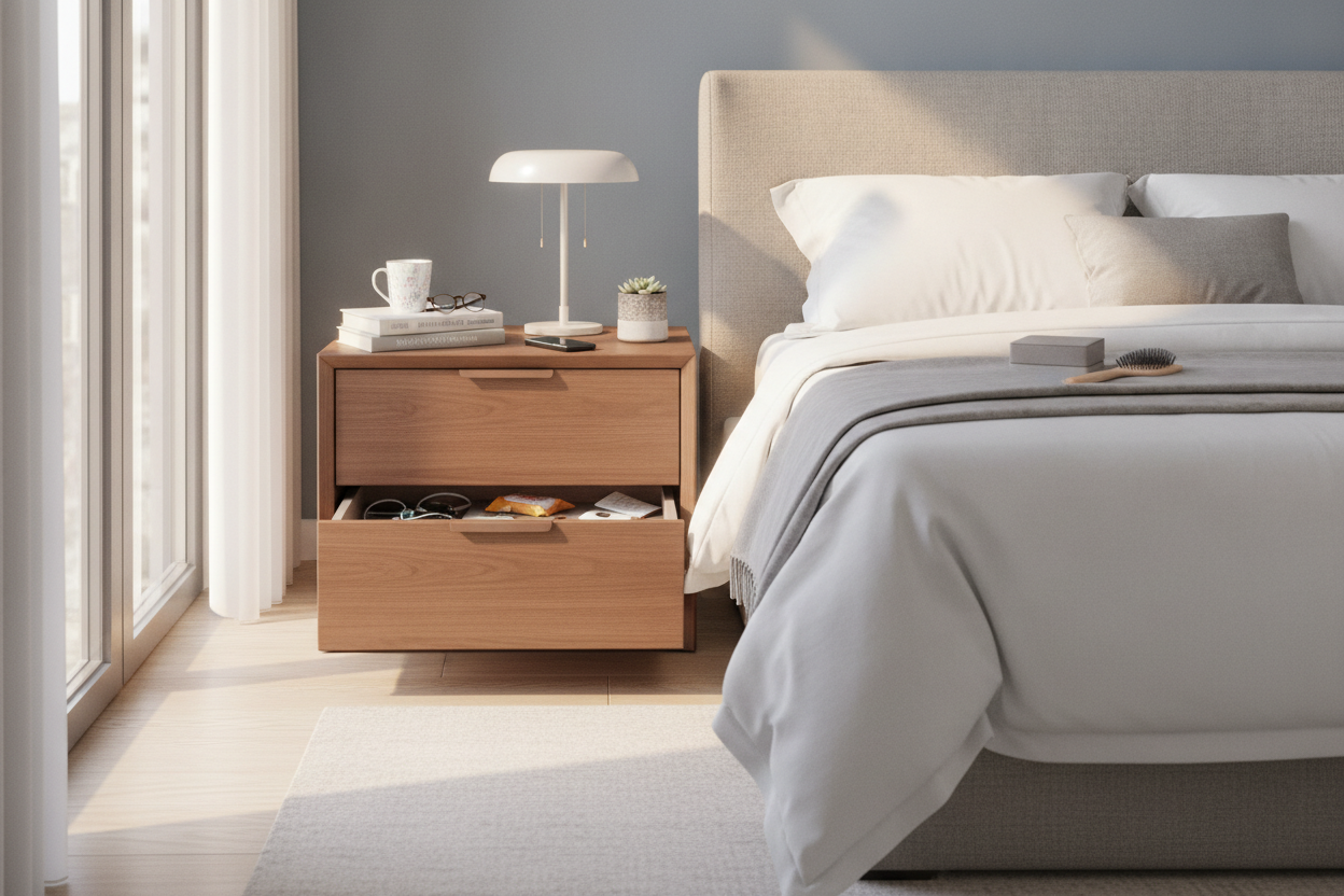 Why a Bedside Table and Drawers Is the Ultimate Bedroom Junk Drawer