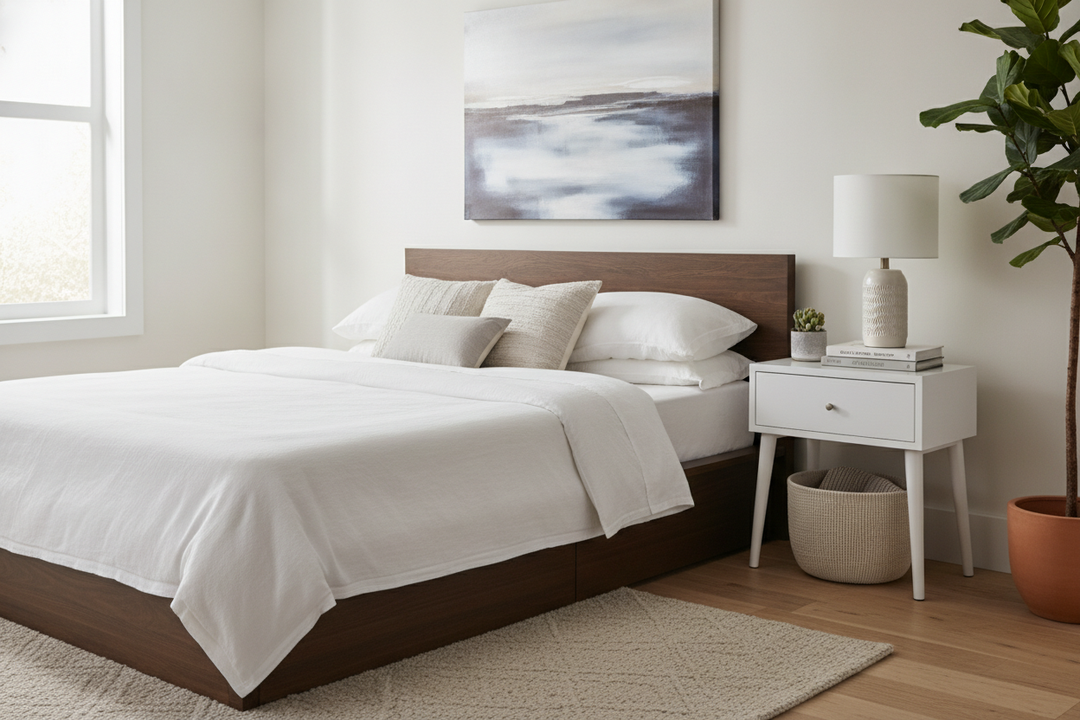 The White and Wood Bedside Table Is the Ultimate Style Cheat Code