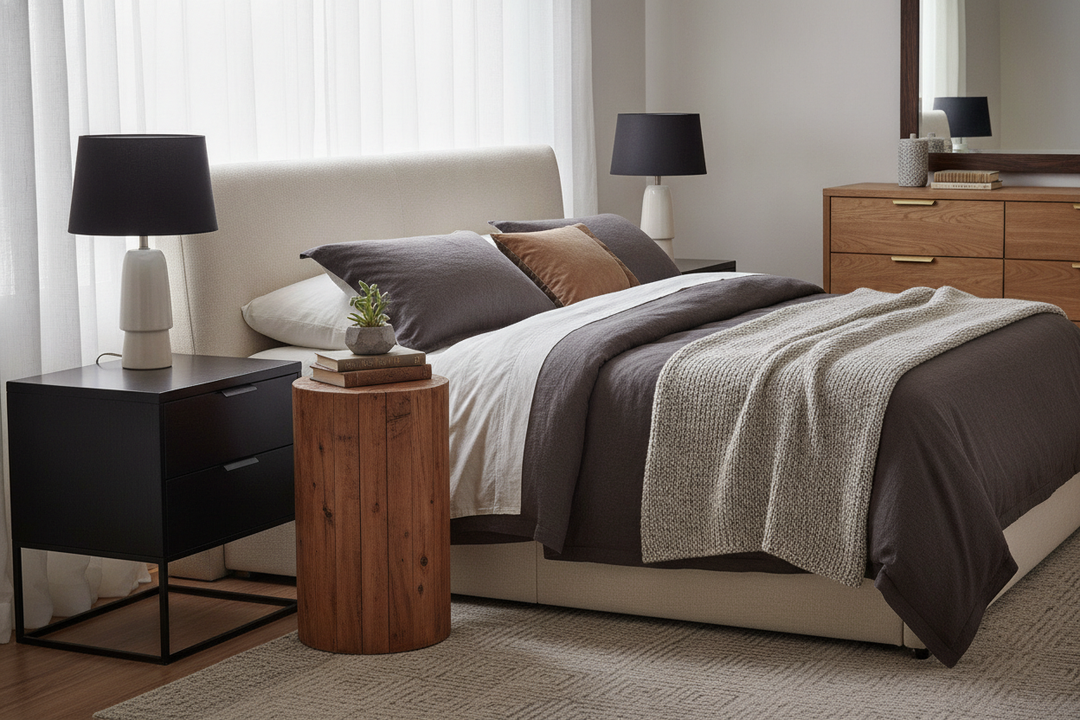 Why I Stopped Matching Woods for a Black and Brown Bedside Table