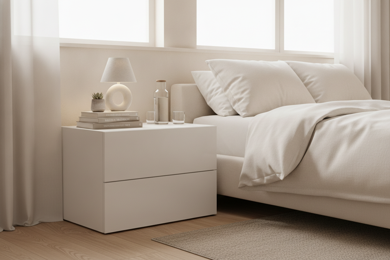 Why a White Bedside Table With One Drawer Is the Ultimate Palate Cleanser