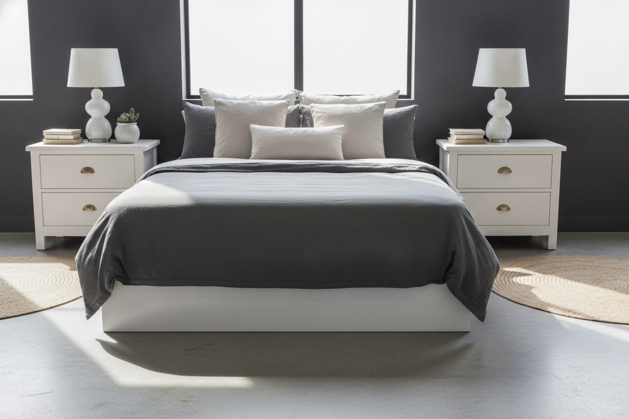 Your Dark Bedroom Is Begging for White Painted Bedside Tables