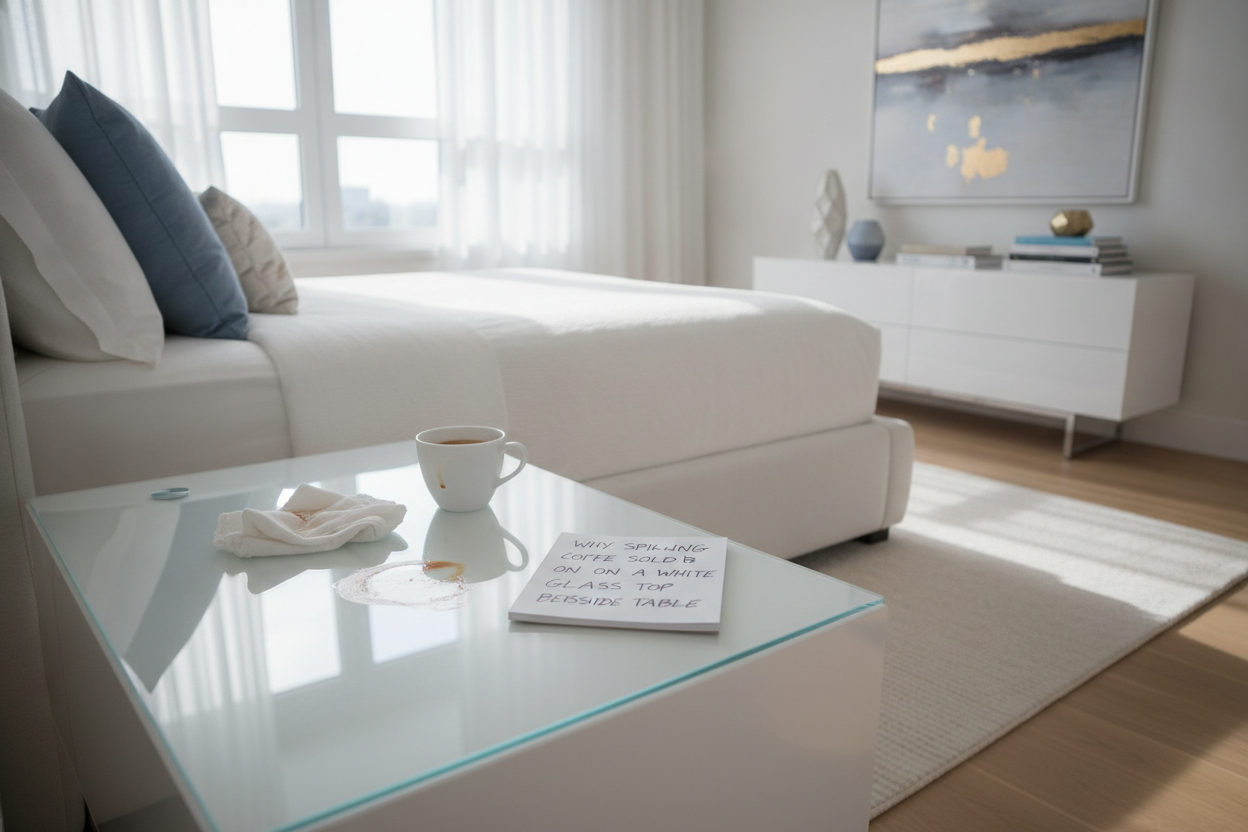 Why Spilling Coffee Sold Me on a White Glass Top Bedside Table