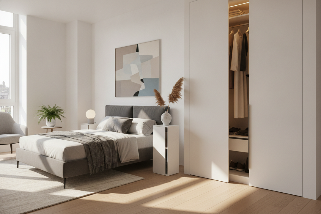 My Closet Door Finally Opens: The Magic of a Modern Slim Bedside Table