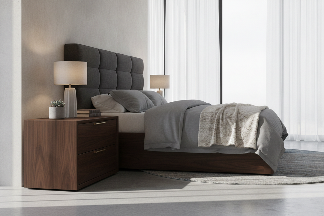 Your Bedroom Looks Flimsy. A Dark Wood Bedside Cabinet Fixes That.