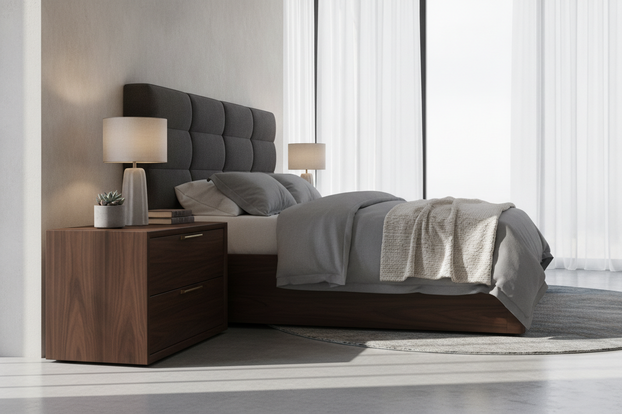 Your Bedroom Looks Flimsy. A Dark Wood Bedside Cabinet Fixes That.