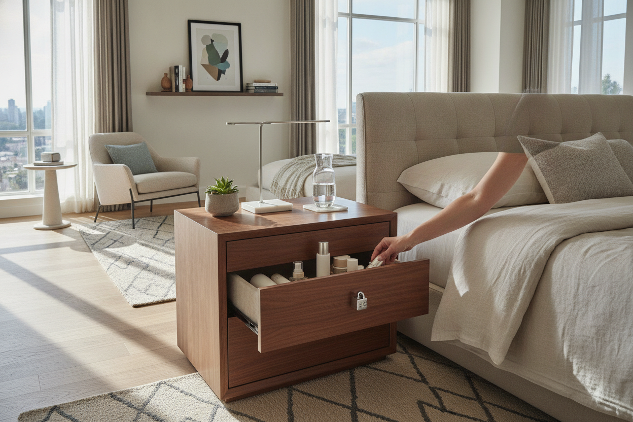 I Bought a Locked Bedside Table Just to Hide My Expensive Skincare