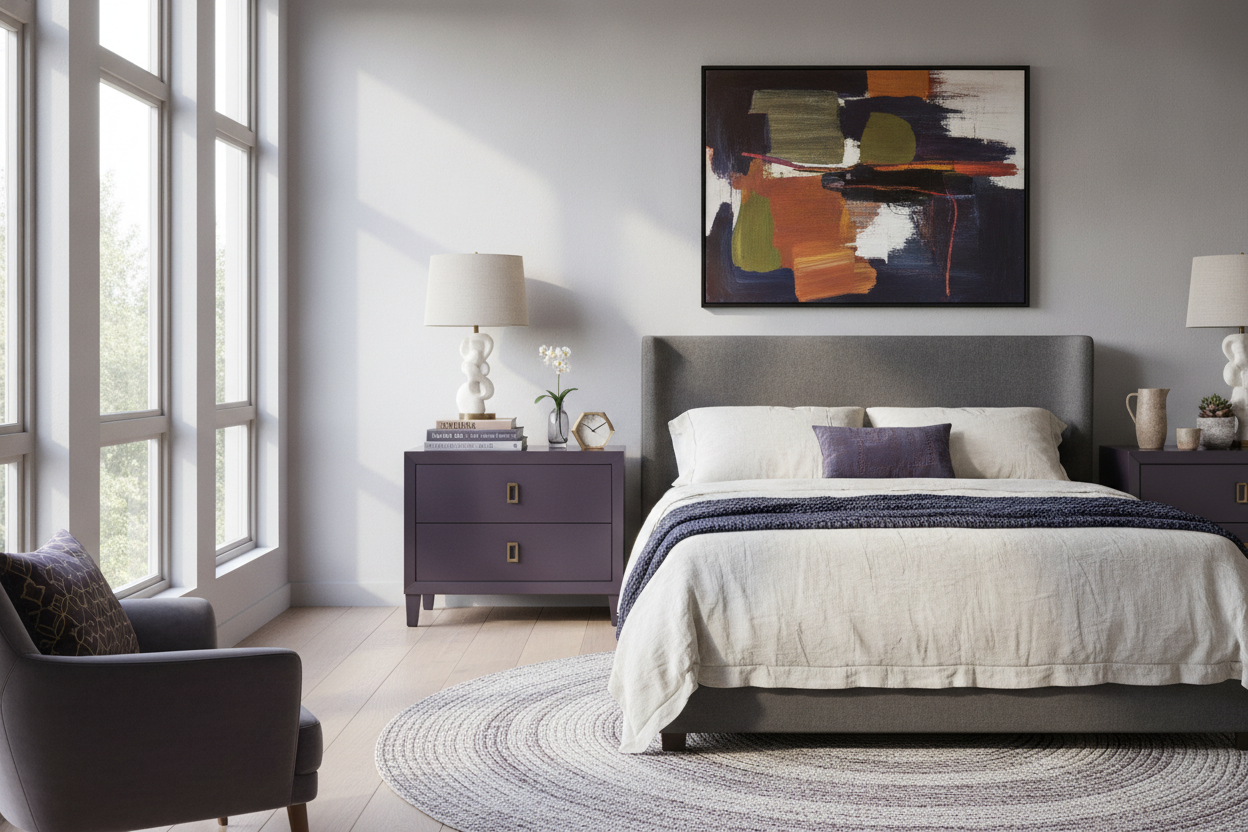 How to Style a Purple Nightstand Without Giving Tween Bedroom Vibes