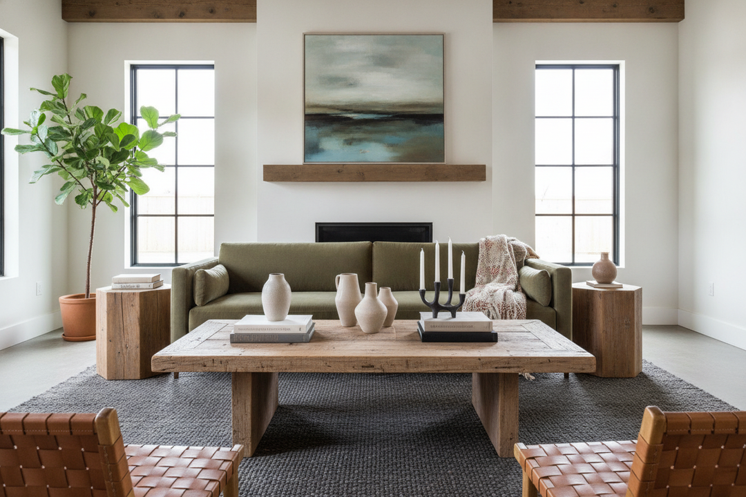 How to Style a Rustic Living Room Table Without the Farmhouse Cliché