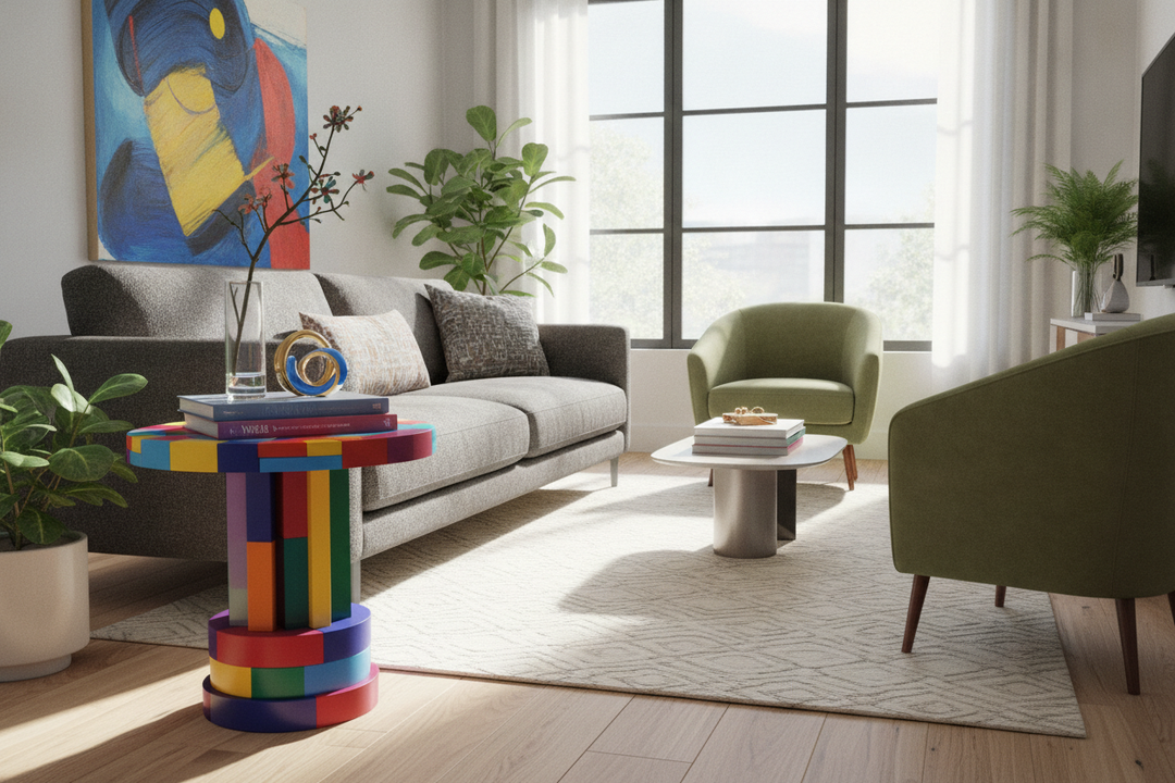 I Fixed My Boring Living Room With One Colorful Accent Table