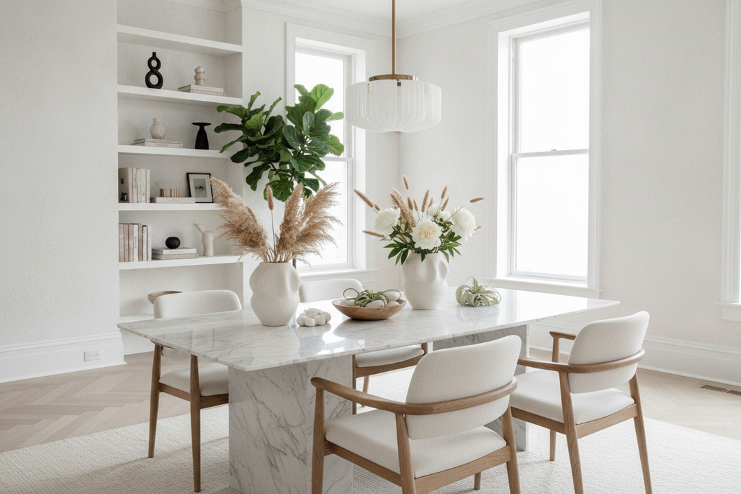 White Dining Room Table Decorating Ideas That Cure the 'Clinic' Look