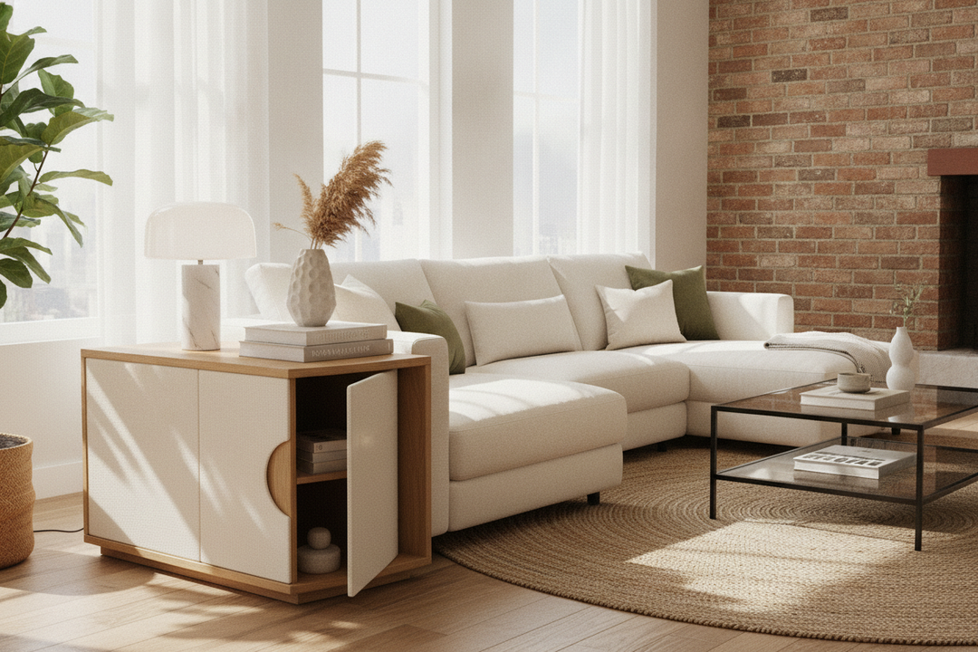 The Case for Putting a Corner End Table With Storage in That Weird Nook