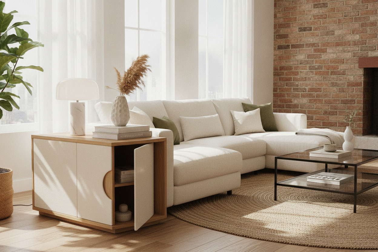 The Case for Putting a Corner End Table With Storage in That Weird Nook