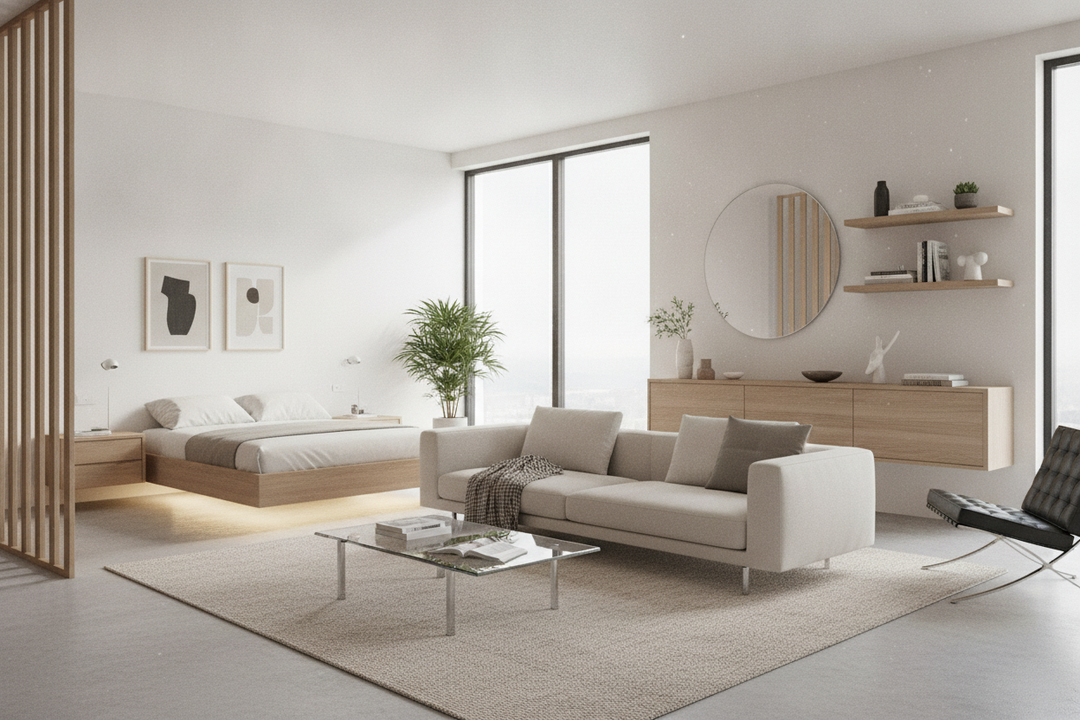 The 'Floating' Trick for Furniture for One Room Apartment Spaces