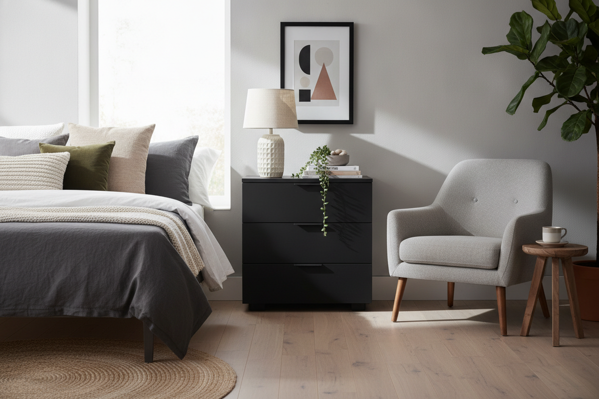 3 Drawer Nightstand Black Guide: Sizing, Storage Zoning, and Bedroom Styling