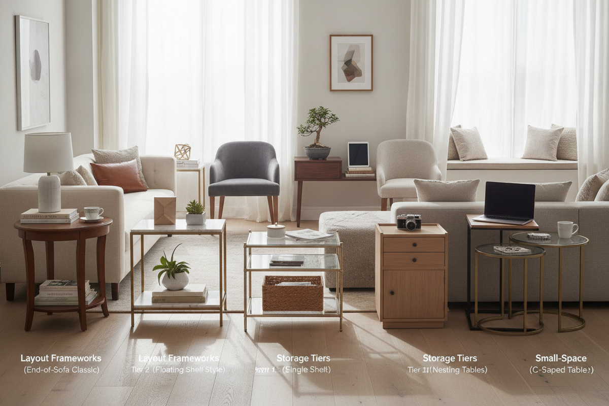 8 Side Table Guide: Layout Frameworks, Storage Tiers, and Small-Space Strategies