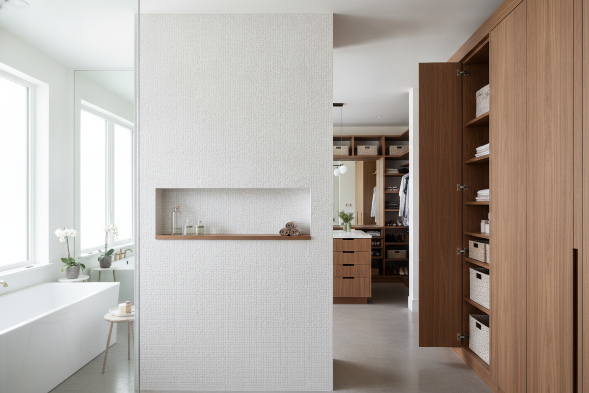 Bathroom Built-In Storage Guide: Recessed Niches, Custom Cabinets, and Closet Planning Frameworks