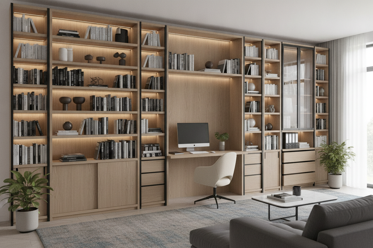 Bookcase and Desk Wall Unit Guide: Layout Configurations, Storage Zoning, and Spatial Planning