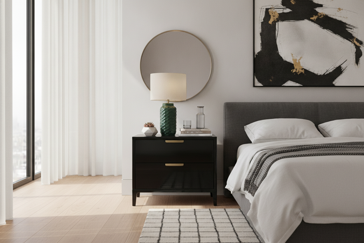 Black Nightstand with One Drawer Guide: Storage Utility, Visual Weight, and Bedroom Styling