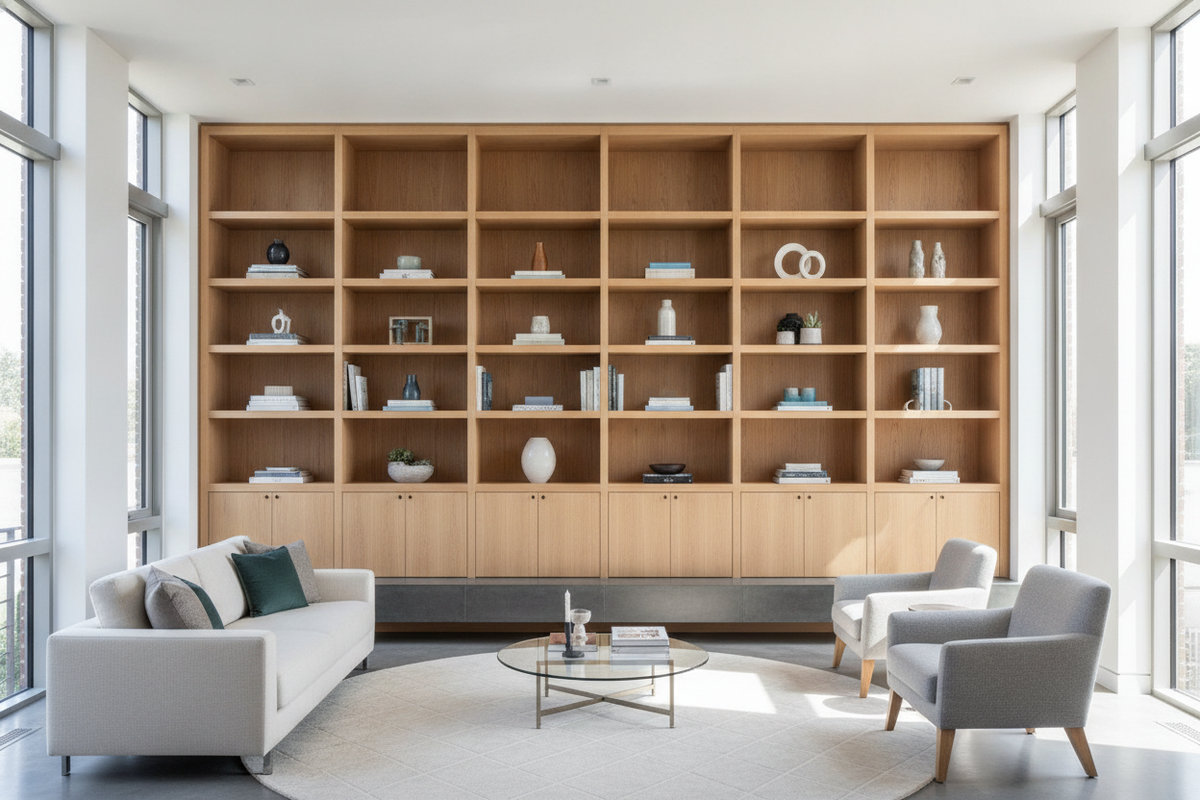 Bookcase with Bottom Storage Guide: Base Cabinets, Proportions, and Spatial Layouts