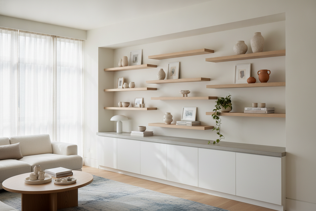 Built In Floating Shelves Guide: Layout Ideas, Cabinet Pairings, and Structural Planning