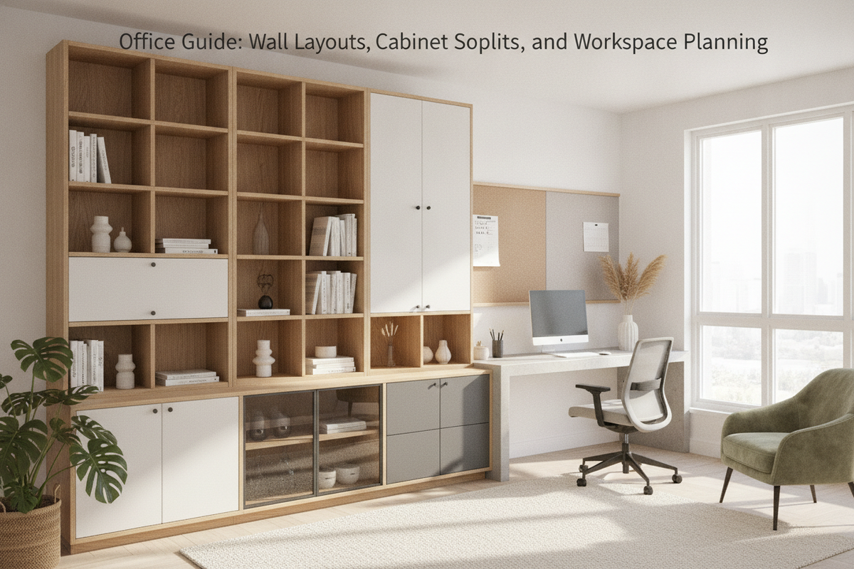 Built In for Office Guide: Wall Layouts, Cabinet Storage Splits, and Workspace Planning