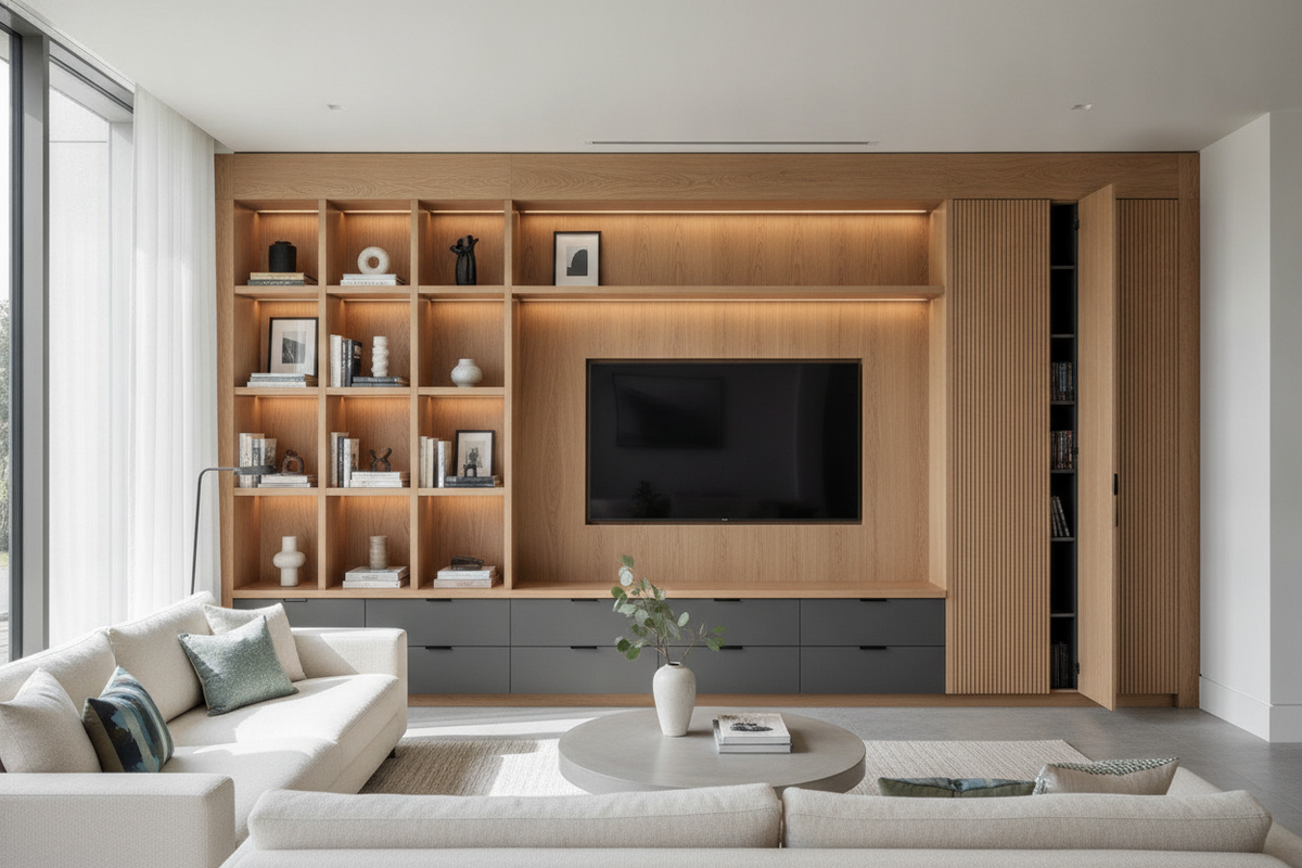 Built In Entertainment Cabinet Guide: Layouts, Storage Splits, and Wall Planning