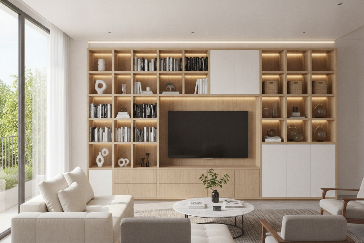 Built-in Shelves for Living Room: Layout Options, Storage Zoning, and Design Planning