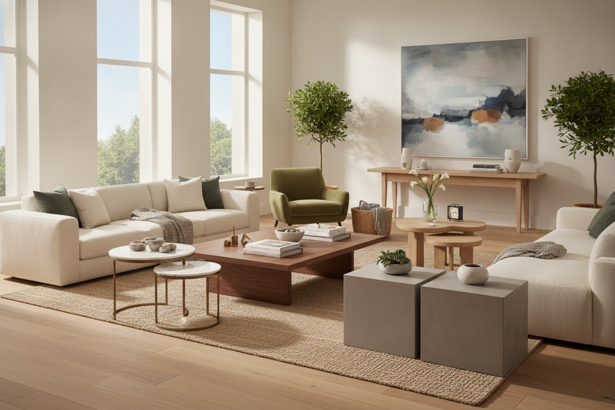 Set Coffee Table Selection Guide: Configuration Types, Living Room Proportions, and Cohesive Styling Frameworks