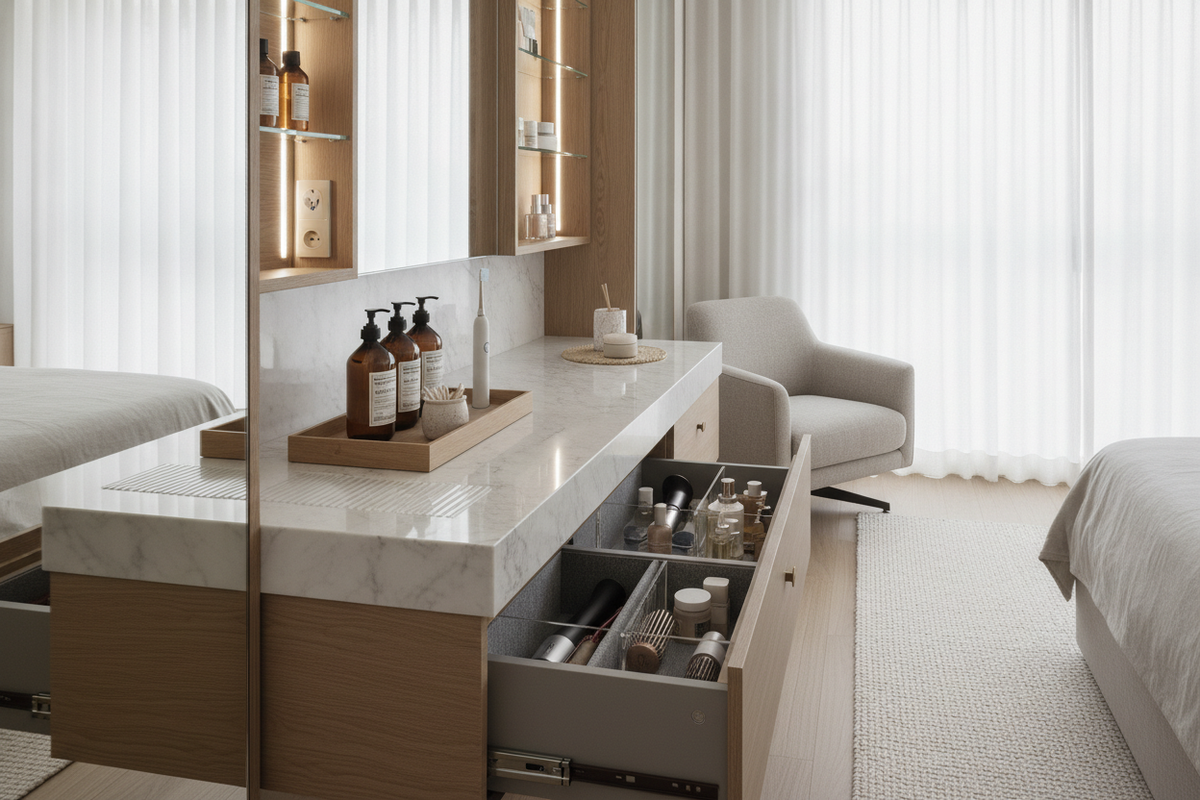Bedroom Toiletry Storage Guide: Spatial Zoning, Concealed Organizers, and Surface Protection Frameworks