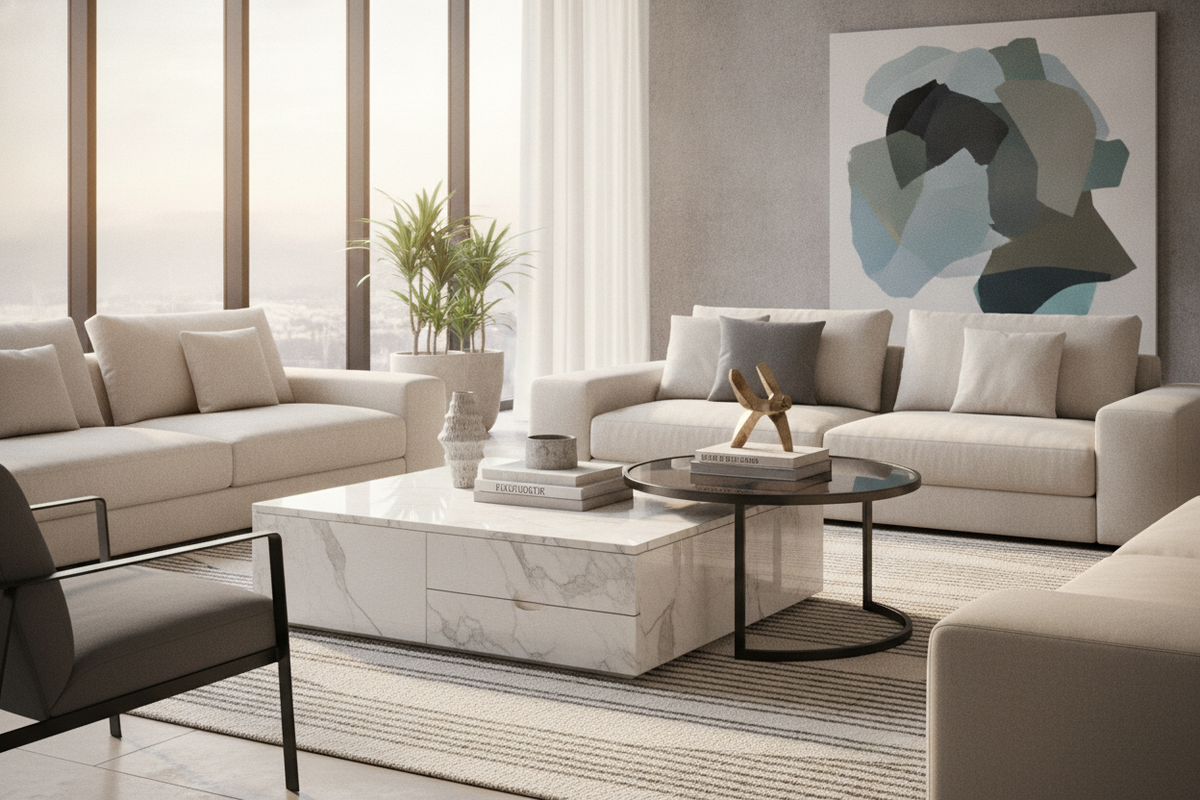 Contemporary Coffee Table Set Guide: Layout Geometry, Storage Integration, and Material Pairing Frameworks