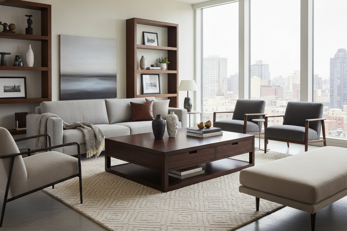 Selecting a Dark Coffee Table: Tone Integration, Storage Functions, and Space Planning
