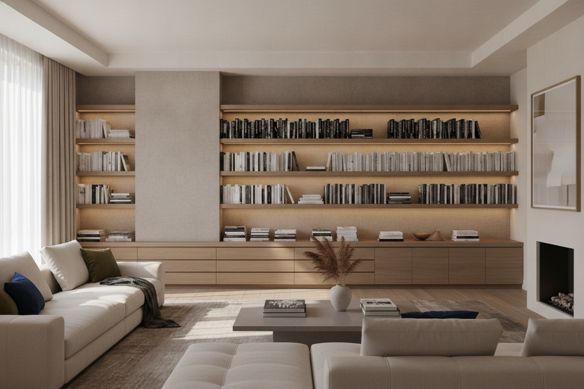 Long Bookshelf Guide: Horizontal Form Factors, Wall Proportions, and Storage Zoning Frameworks