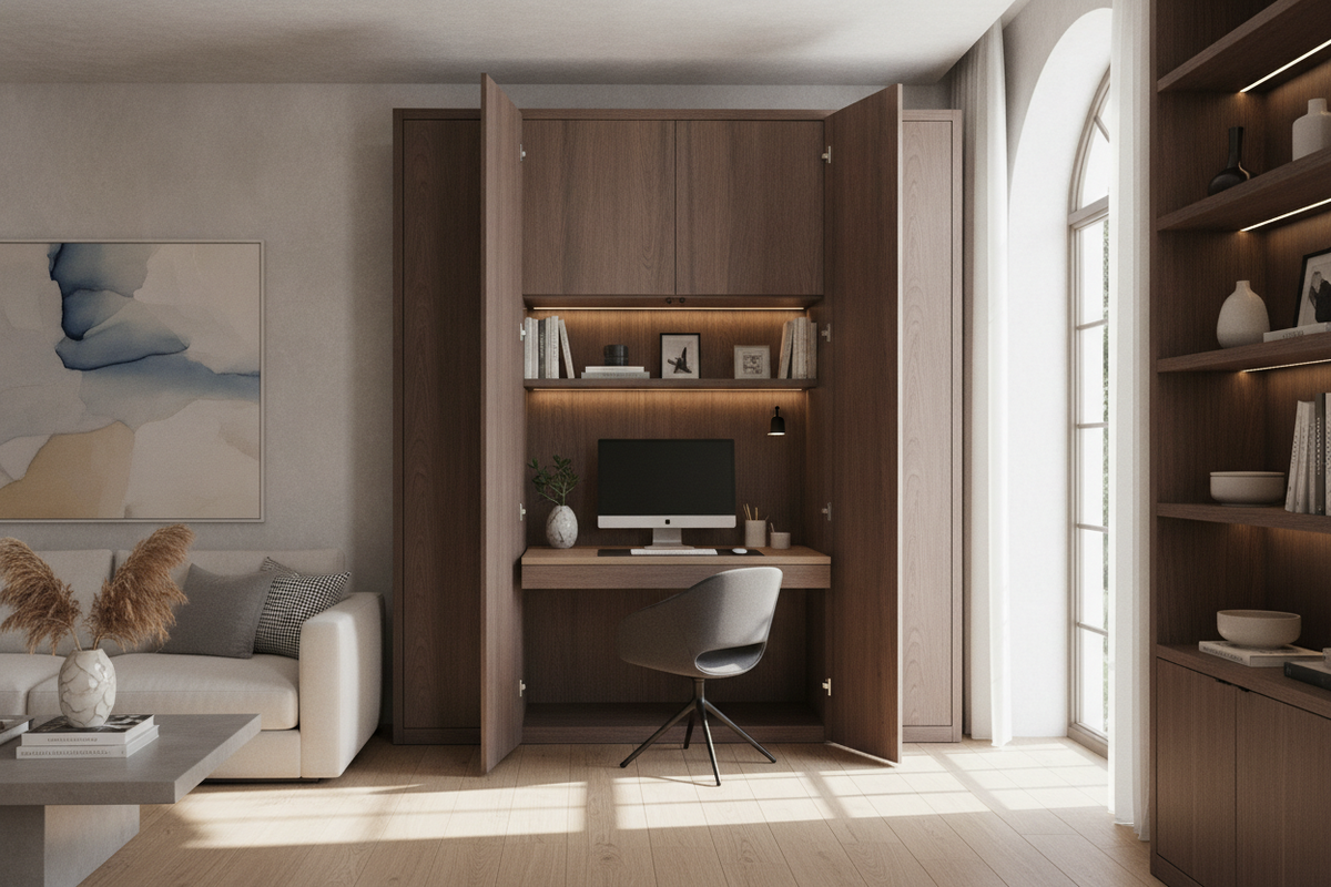 Cabinet with Desk Inside Guide: Concealed Workstations, Interior Zoning, and Spatial Planning