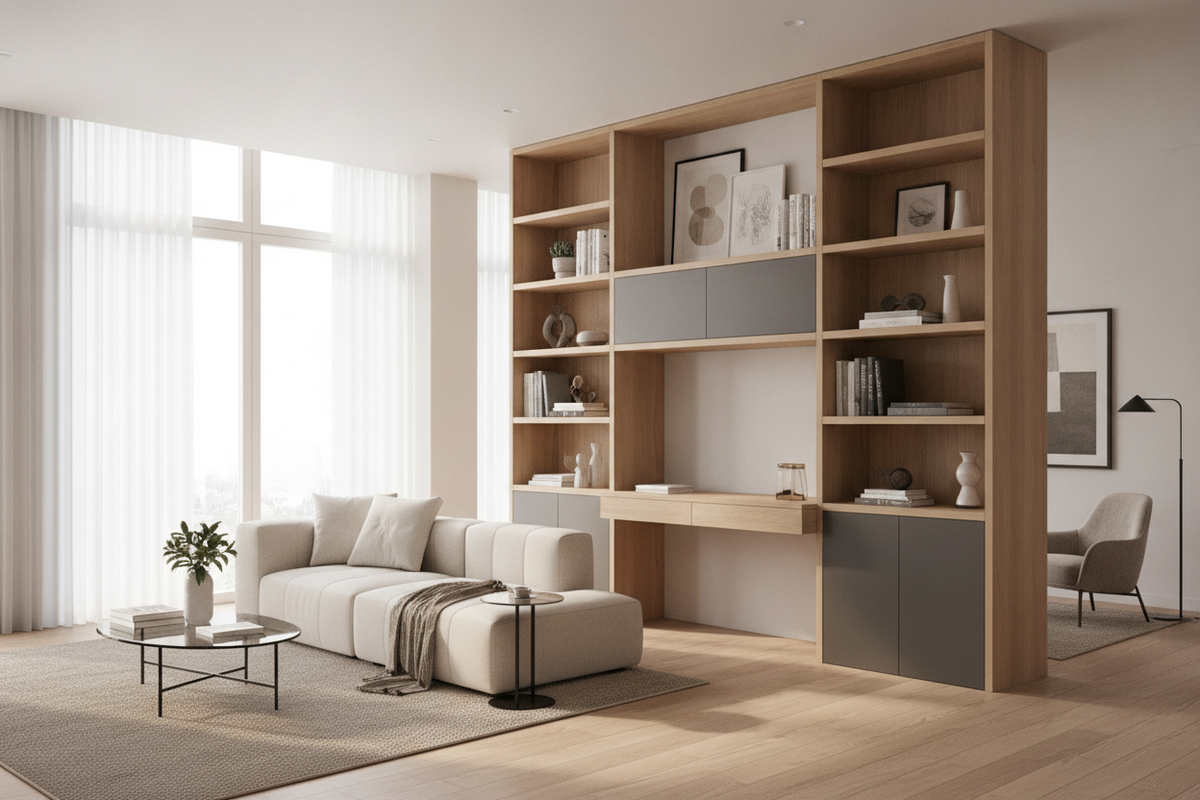 Tall Shelf Desk Guide: Vertical Zoning, Workstation Proportions, and Storage Layouts