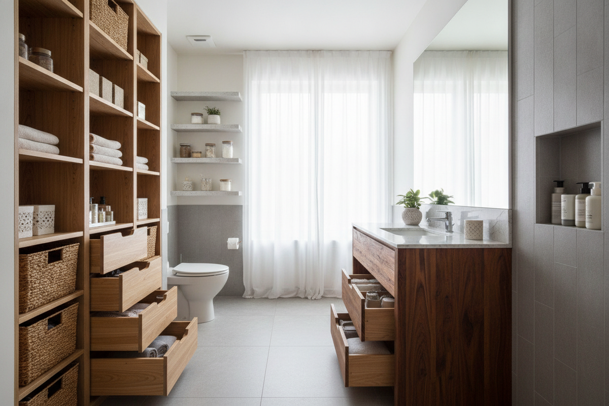 Extra Storage in Bathroom Guide: Layout Zoning, Vertical Solutions, and Space Optimization