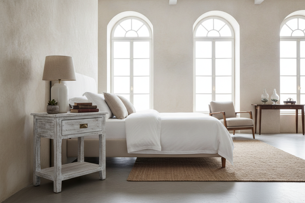 Rustic White Bedside Table Guide: Styles, Storage & Sizing