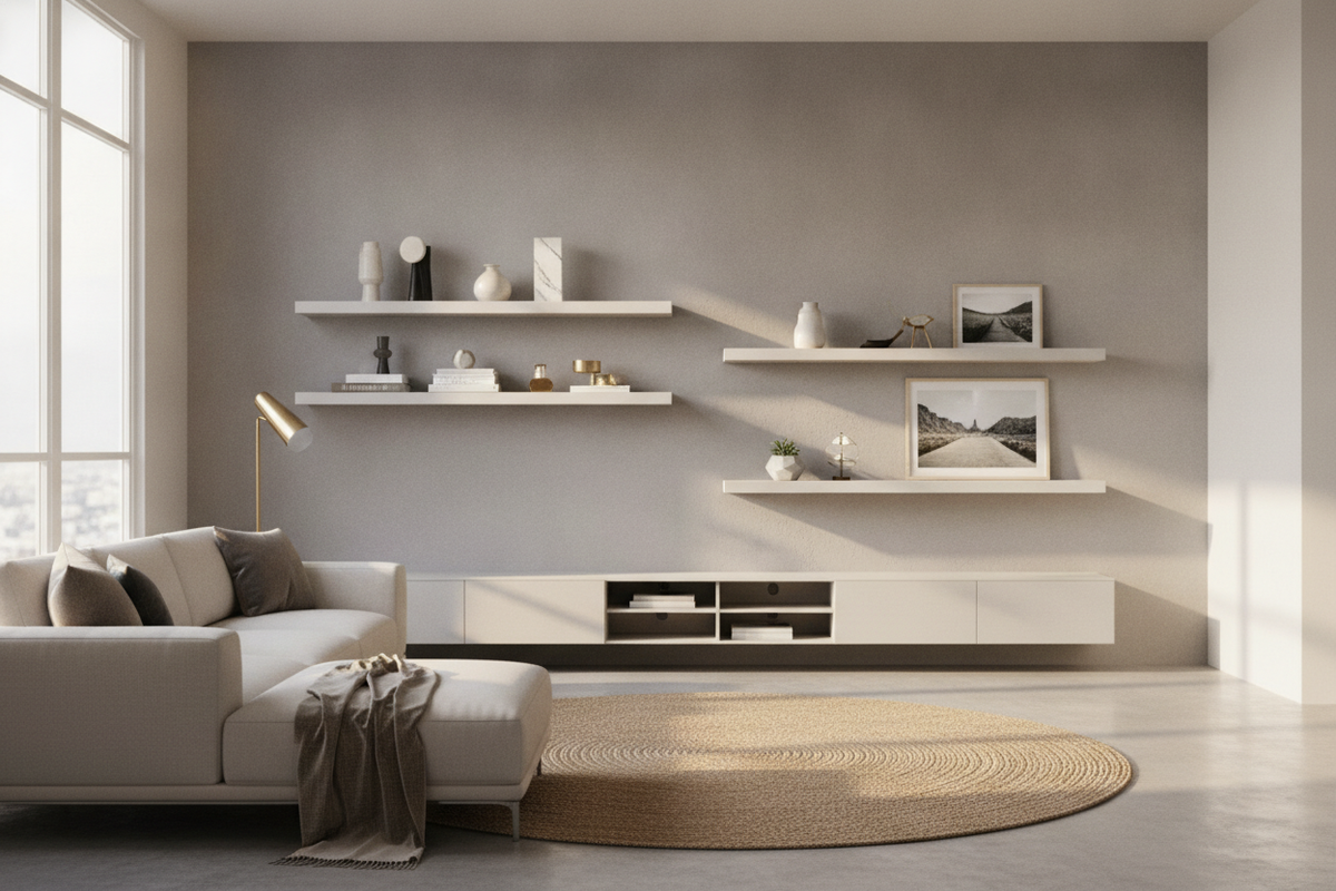Floating Shelf in Living Room Guide: Layout Configurations, Wall Proportions, and Styling Systems