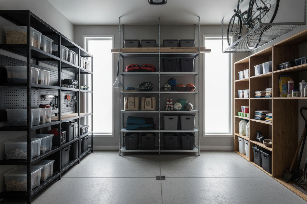 Shelves in Garage Planning Guide: Spatial Zoning, Frame Architecture, and Utility Storage Layouts