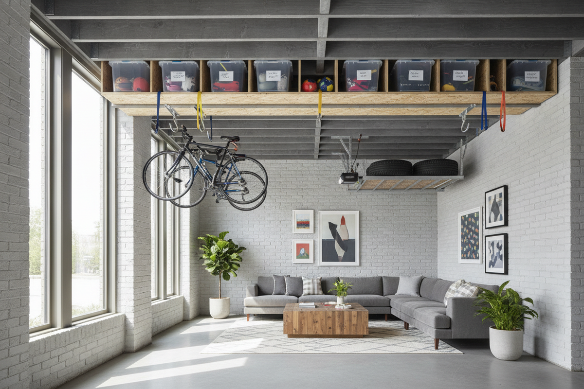 Garage Rafter Storage Ideas: Overhead Hooks, Joist Bay Layouts, and Ceiling Storage Systems